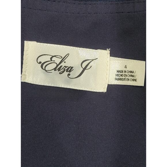 Eliza J Laguna Gown Women’s 4 Navy Blue Crepe Lace Inset Mermaid Trumpet‎ Dress - Picture 15 of 15